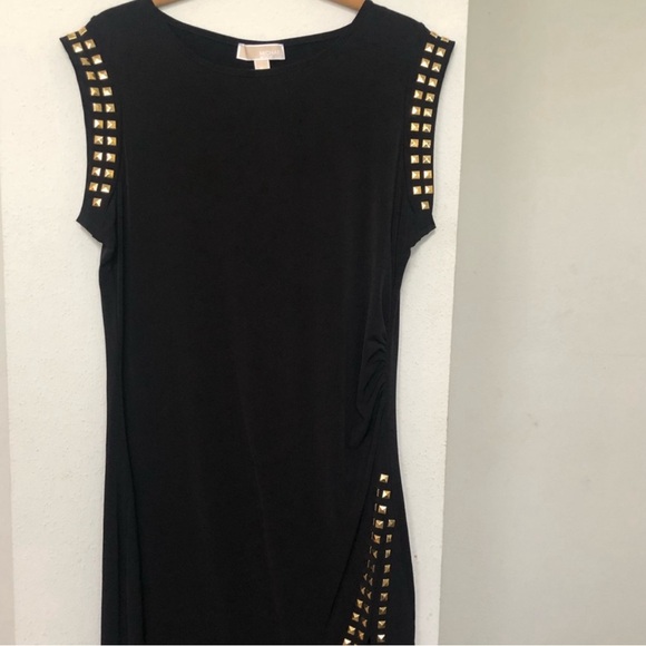 Micheal Kors Studded Sheath Dress XL black with gold  studded trim w/ side slit - Picture 3 of 8